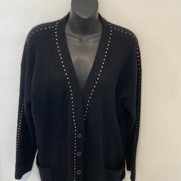 Krizia Maglia Black Cardigan Sweater with Gold Accents Size 38 (US 8 (large) - Picture 2 of 7